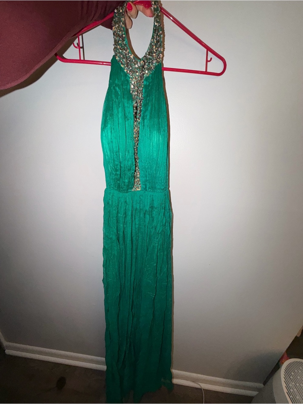 Green Backless Beaded Halter Evening Dress